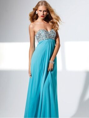 PromGirl Strapless Turquoise Crystal-Embellished Sweetheart Gown